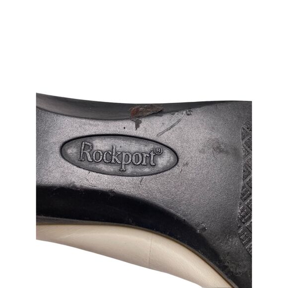 Flawed Rockport Beige Square Toe Low Heel Shoes Womens 8M Dry Rot Art Project - Picture 9 of 12